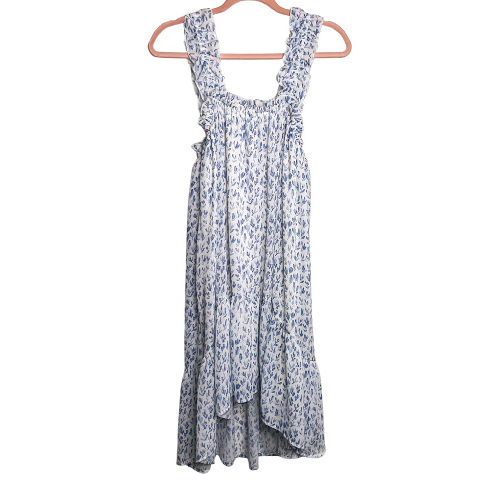 entro Blue and White Floral Ruffle Strap Maxi Dress